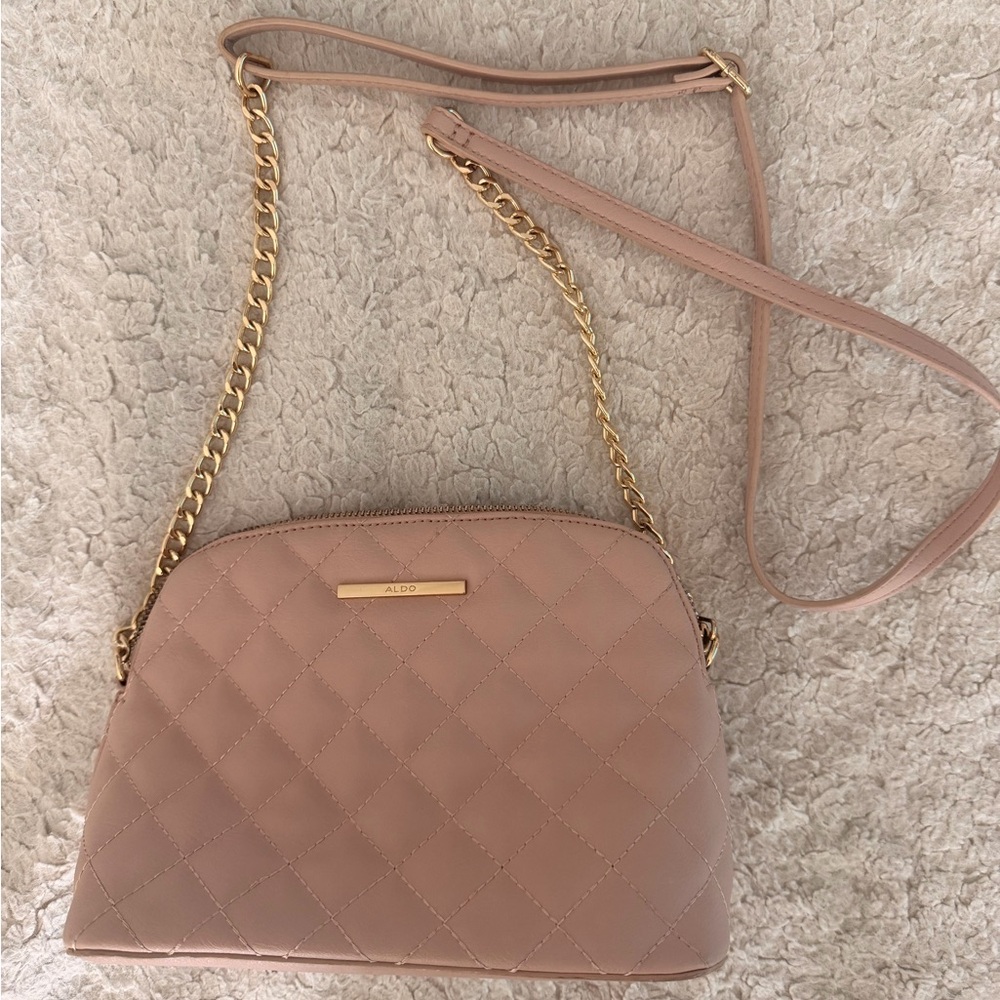 ALDO Quilted Beige Crossbody Bag with Gold Chain